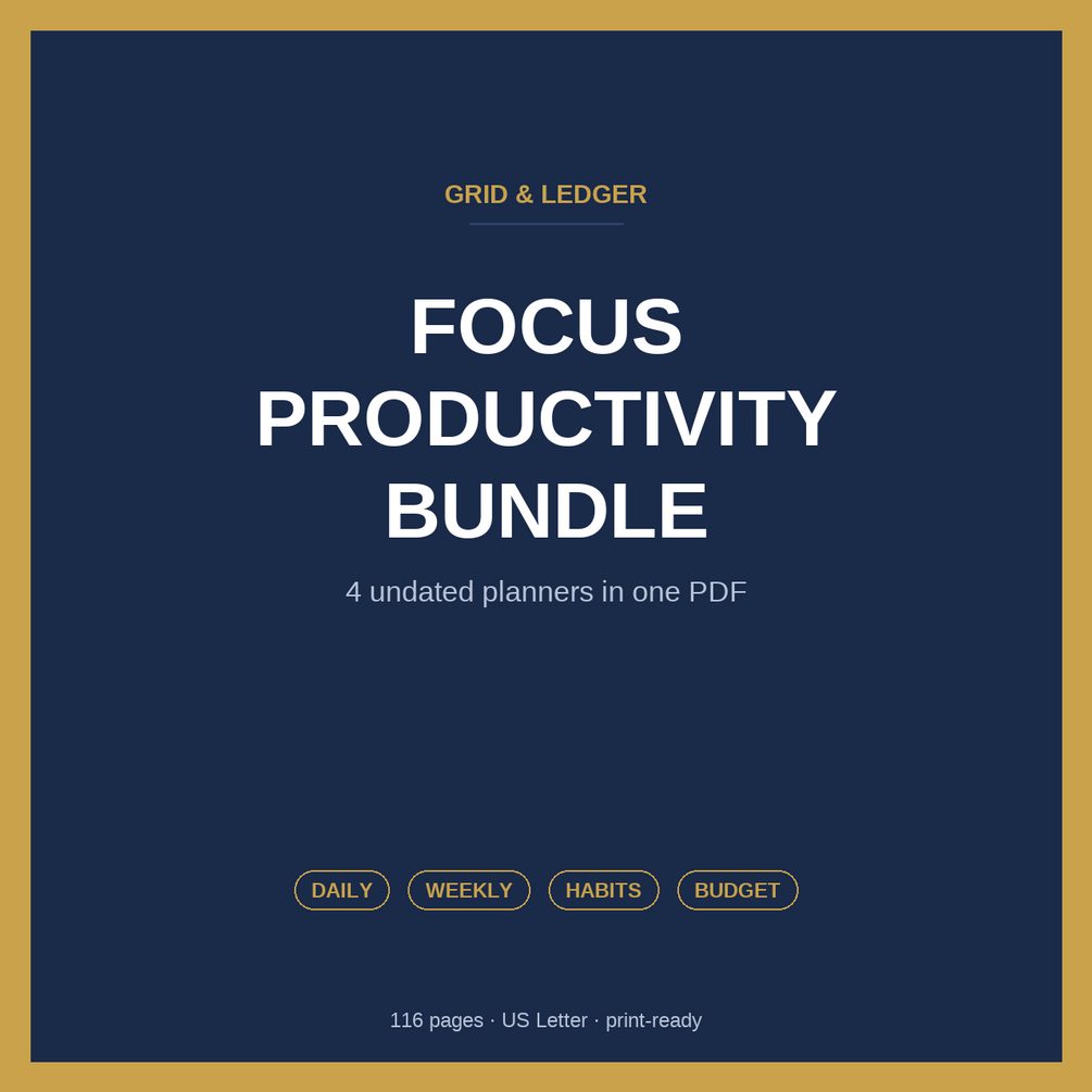 Focus Productivity Bundle — 4 Undated Printables in One — preview
