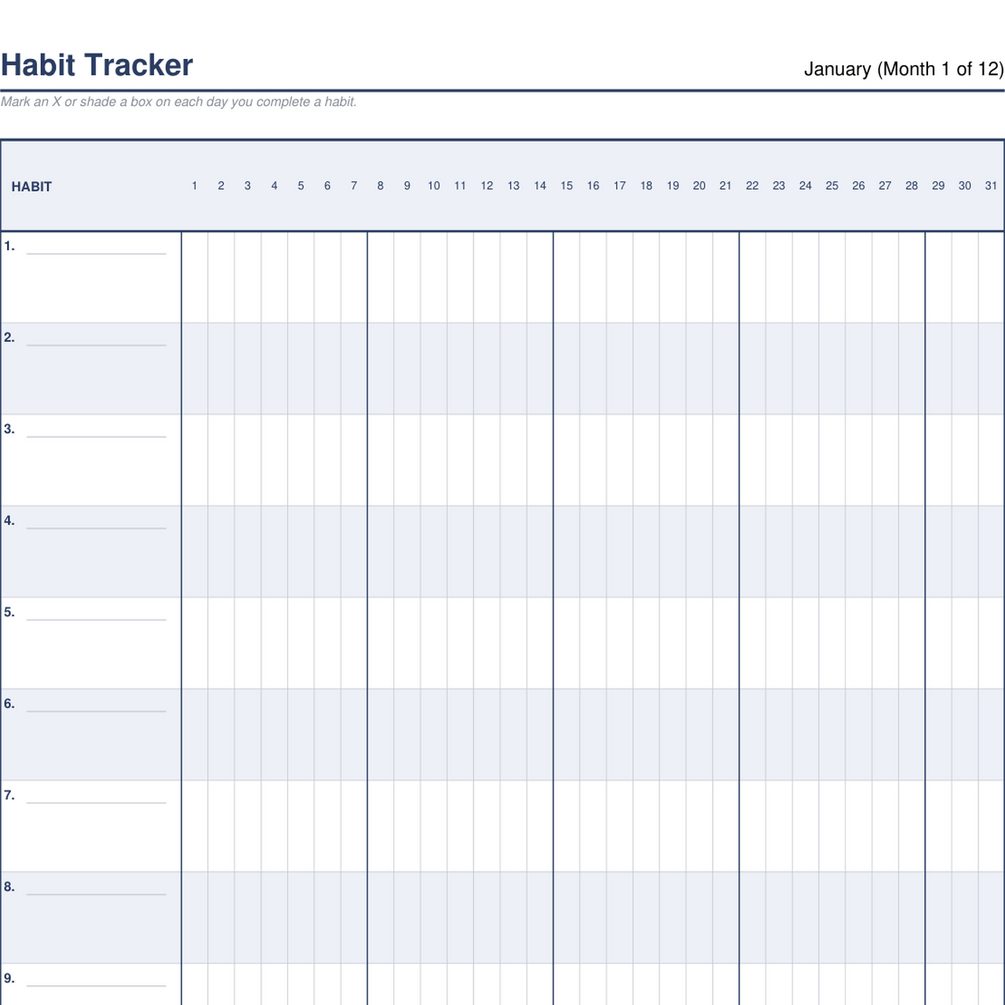 Monthly Habit Tracker — Undated Printable, 12 Months — preview